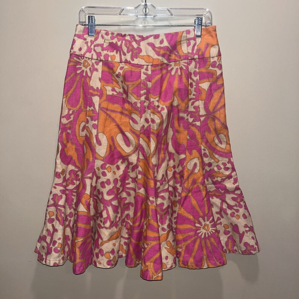 Focus 2000 Women's Linen Pink Brown Orange Abstract Skirt 6 Colorful Eclectic - Picture 5 of 12